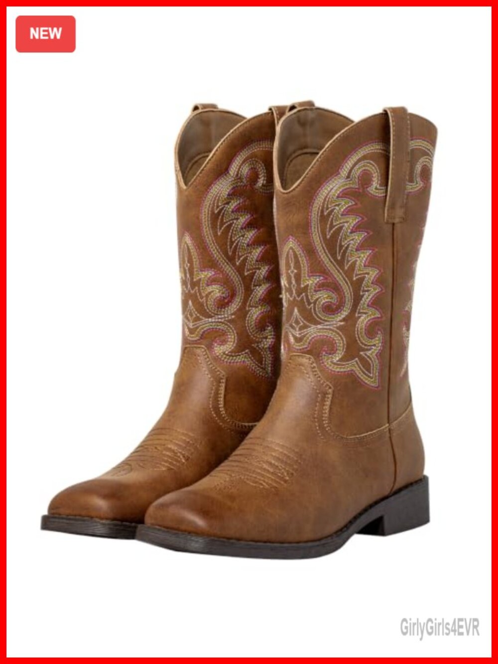 Women's Western Square Toe Cowboy Boots with Embroidery - Faux Leather,